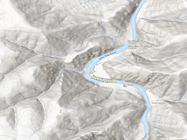 USGS topographic map of BLM dispersed camp #11 — Gilliam County, OR