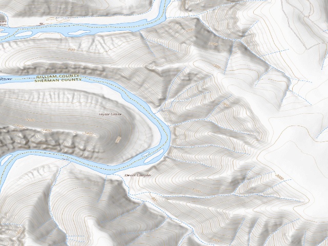 USGS topographic map of BLM dispersed camp #12 — Gilliam County, OR