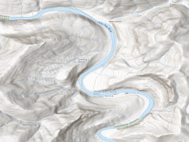 USGS topographic map of BLM dispersed camp #14 — Gilliam County, OR