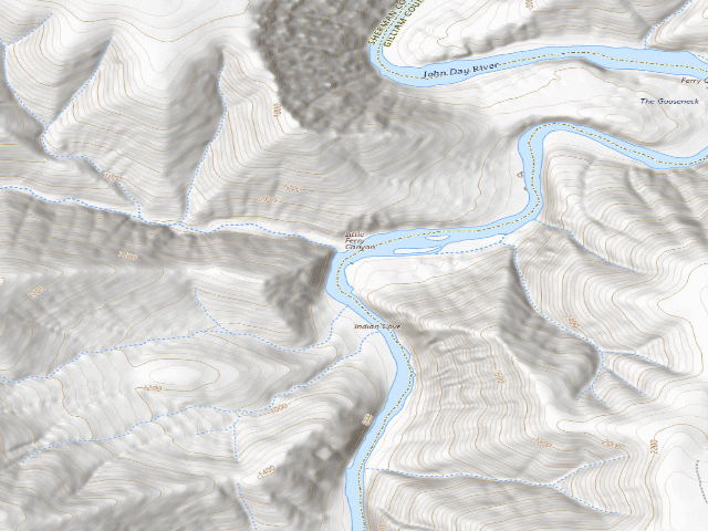 USGS topographic map of BLM dispersed camp #17 — Gilliam County, OR
