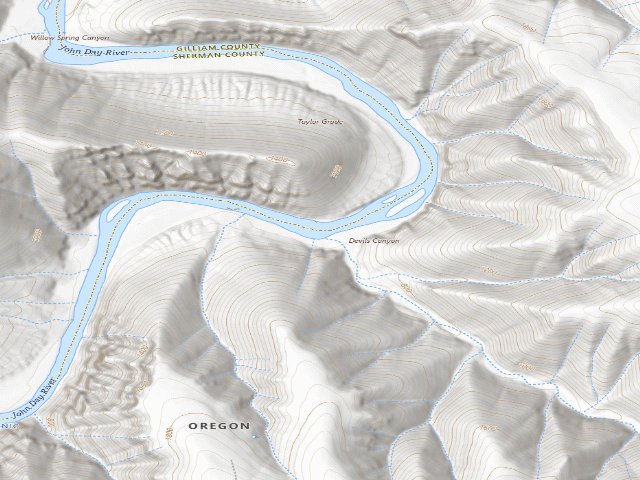 USGS topographic map of BLM dispersed camp #18 — Gilliam County, OR