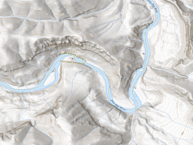 USGS topographic map of BLM dispersed camp #19 — Gilliam County, OR