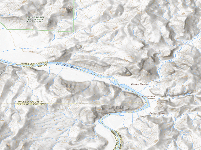 USGS topographic map of BLM dispersed camp #2 — Wheeler County, OR