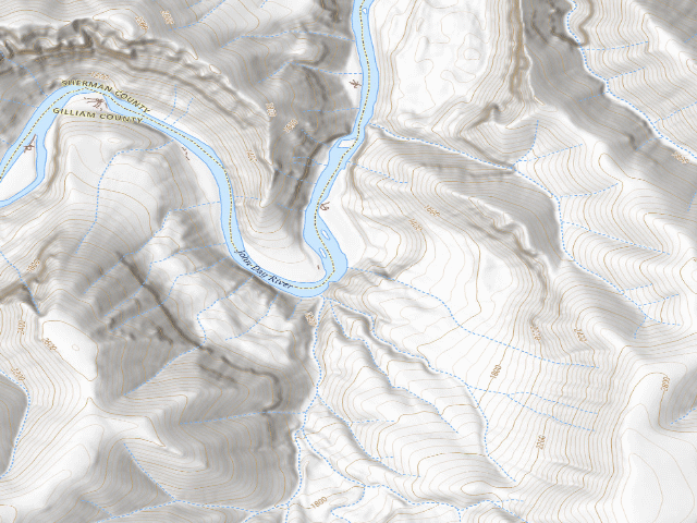 USGS topographic map of BLM dispersed camp #20 — Gilliam County, OR