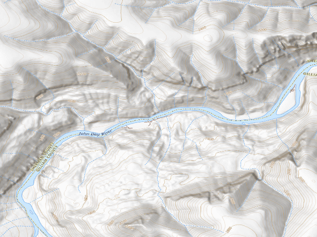 USGS topographic map of BLM dispersed camp #21 — Gilliam County, OR