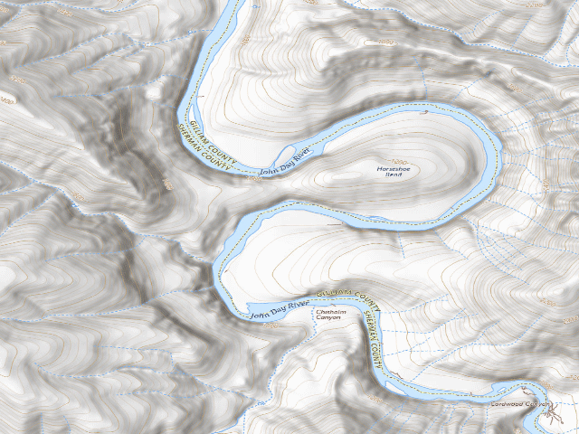 USGS topographic map of BLM dispersed camp #23 — Gilliam County, OR