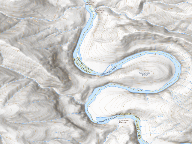 USGS topographic map of BLM dispersed camp #25 — Gilliam County, OR
