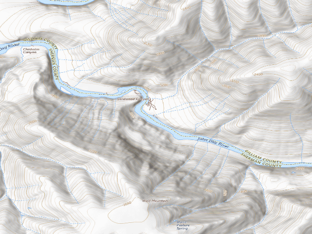 USGS topographic map of BLM dispersed camp #26 — Gilliam County, OR