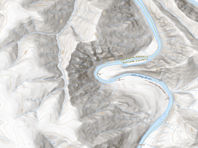 USGS topographic map of BLM dispersed camp #3 — Gilliam County, OR