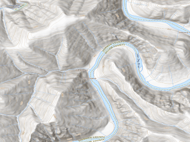 USGS topographic map of BLM dispersed camp #6 — Gilliam County, OR