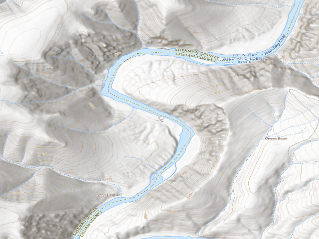 USGS topographic map of BLM dispersed camp #7 — Sherman County, OR