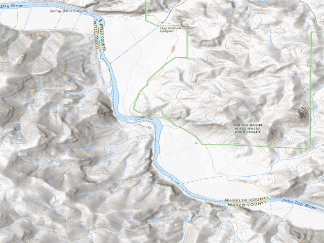 USGS topographic map of BLM dispersed camp — Wheeler County, OR