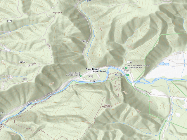 USGS topographic map of Blue Bend Campground