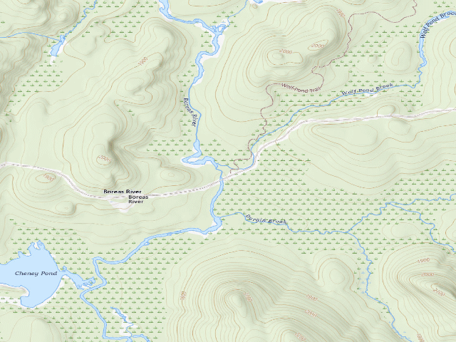 USGS topographic map of Blue Ridge Rd/Boreas River Campsite (Vanderwhacker Mountain Wild Forest)