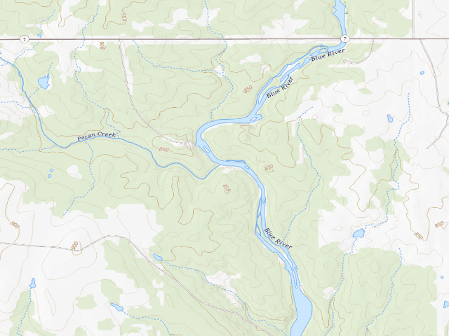 USGS topographic map of Blue River Public Fishing & Hunting Area