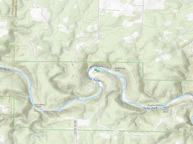 USGS topographic map of Blue Spring Campground (Jacks Fork)