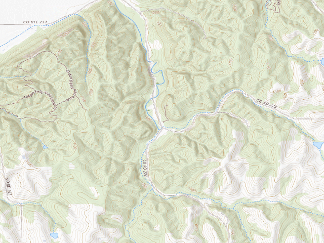 USGS topographic map of Bluffwoods Conservation Area