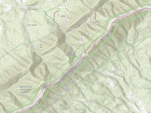 USGS topographic map of Bobblets Gap A.T. Shelter