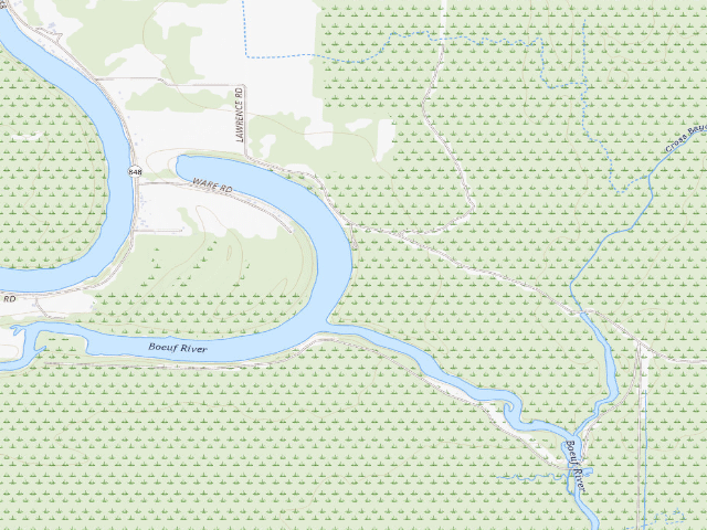 USGS topographic map of Boeuf WMA primitive camping area 1
