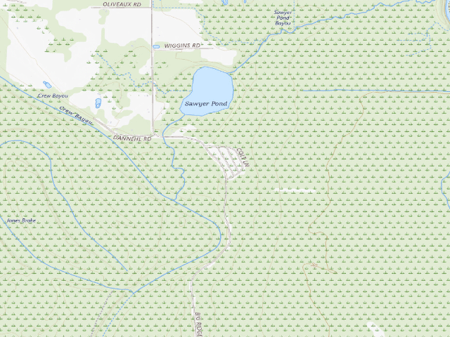 USGS topographic map of Boeuf WMA primitive camping area 2
