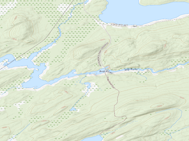 USGS topographic map of Bog River Primitive Campsite 1 [DEC #3401] (Bog River Complex, lower Bog River)