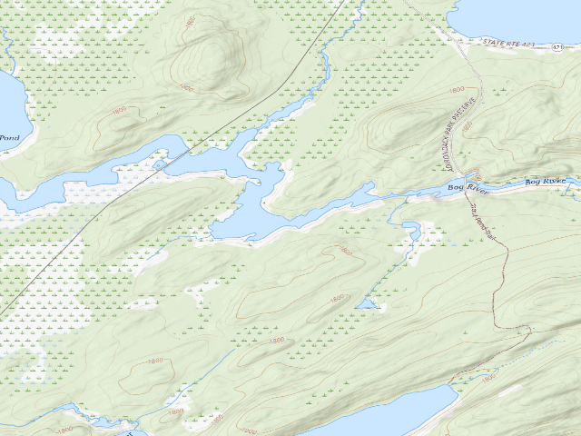 USGS topographic map of Bog River Primitive Campsite 2 [DEC #3402] (Bog River Complex, lower Bog River)
