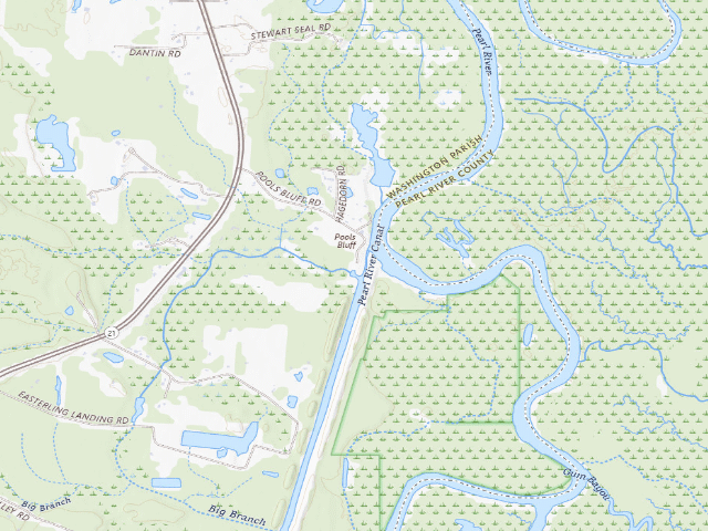 USGS topographic map of Bogue Chitto NWR riverbank primitive camping (Pools Bluff boat ramp access)