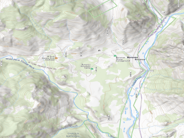 USGS topographic map of Bonanza Volunteer Camp