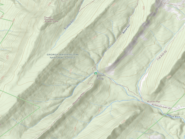 USGS topographic map of Boones Run Massanutten Shelter
