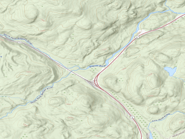 USGS topographic map of Boquet River Just East Of Jct. 9 & 73 Campsite [DEC #13934] (Giant Mountain Wilderness)