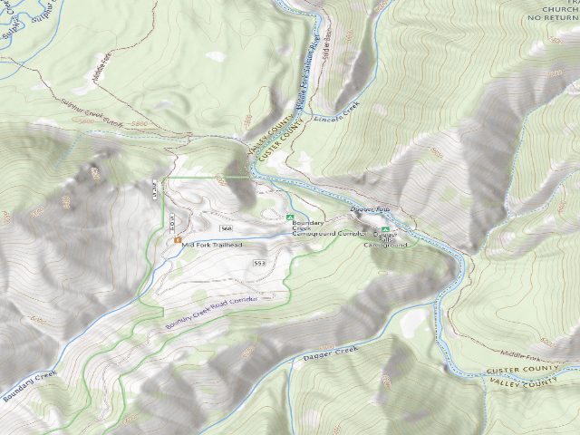 USGS topographic map of Boundary Creek Campground Complex