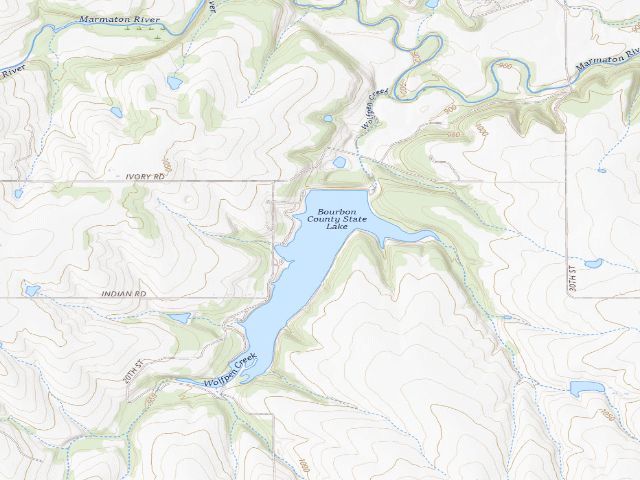 USGS topographic map of Bourbon State Fishing Lake
