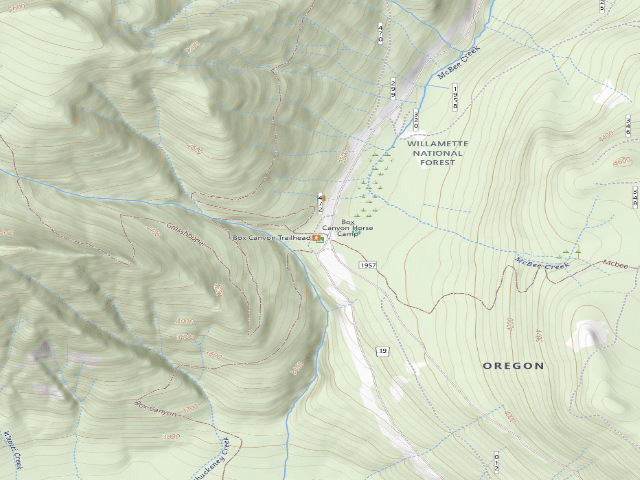 USGS topographic map of Box Canyon Horse Camp