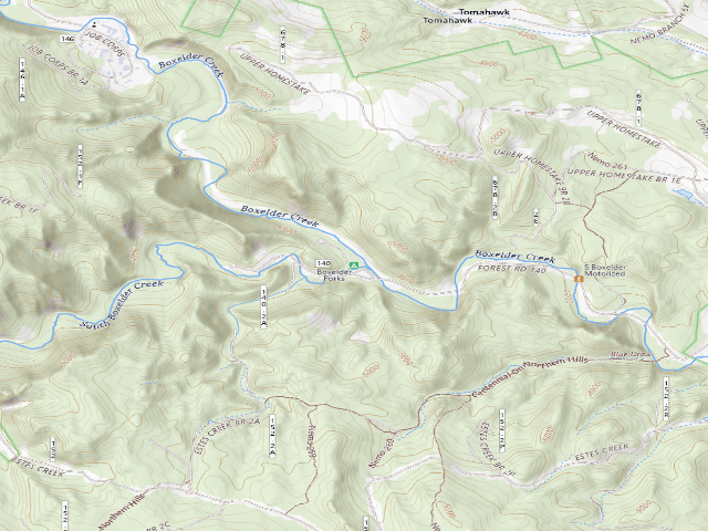 USGS topographic map of Boxelder Forks