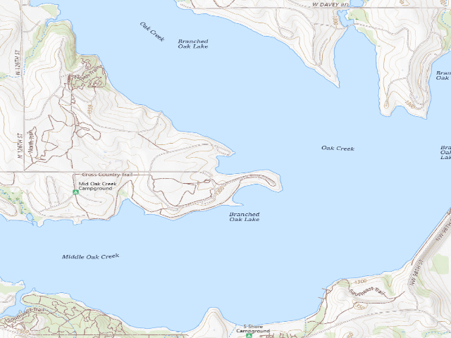 USGS topographic map of Branched Oak SRA