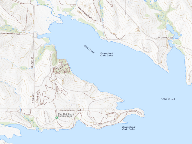 USGS topographic map of Branched Oak WMA