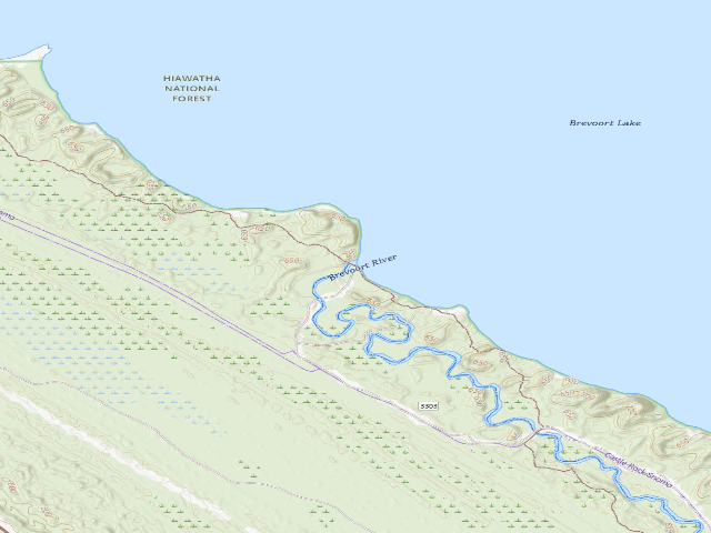 USGS topographic map of Brevoort Dam Dispersed Camping Area