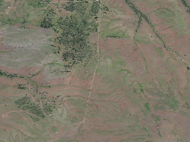 Aerial image of Bridge Creek Wildlife Area - primitive camping along the public access road