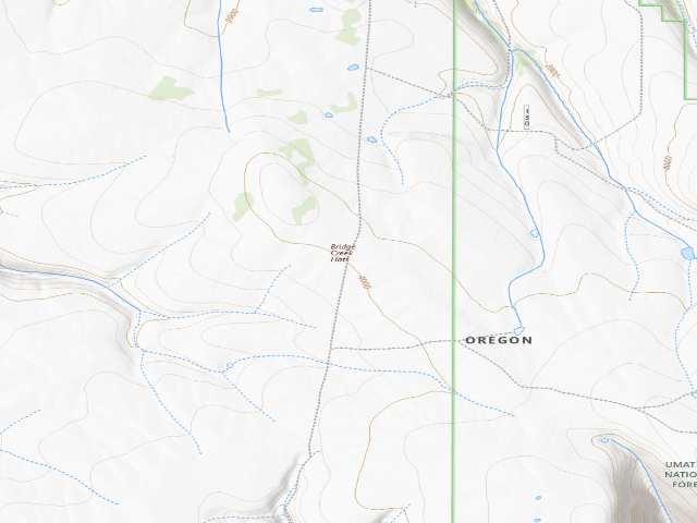 USGS topographic map of Bridge Creek Wildlife Area - primitive camping along the public access road