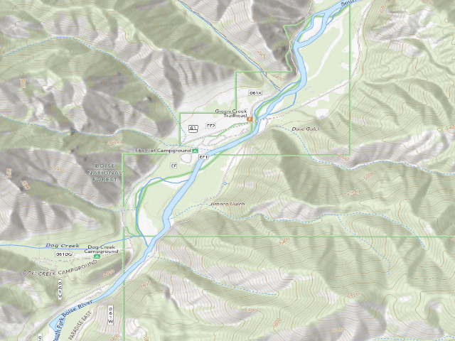 USGS topographic map of Bronco Gulch Dispersed Camp