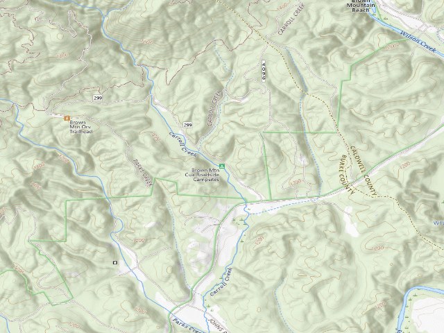 USGS topographic map of Brown Mountain Cua Roadside Campsites