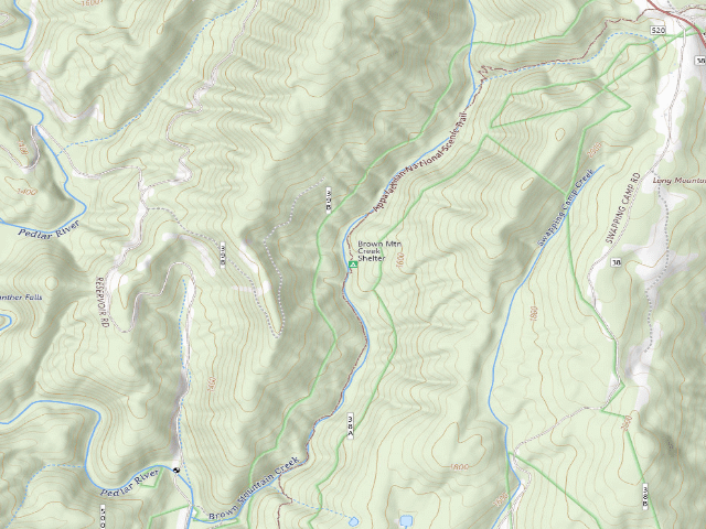 USGS topographic map of Brown Mtn Creek A.T. Shelter