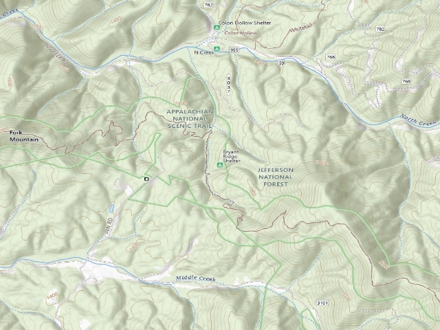 USGS topographic map of Bryant Ridge A.T. Shelter