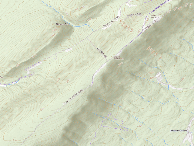 USGS topographic map of Buchanan State Forest roadside campsite BV004 Pipeline East