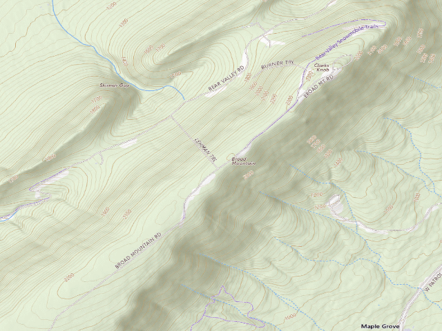 USGS topographic map of Buchanan State Forest roadside campsite BV007 Broad Mountain West