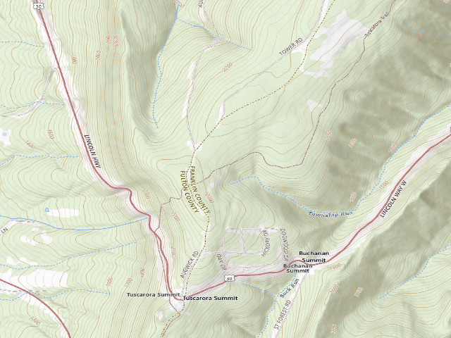 USGS topographic map of Buchanan State Forest roadside campsite BV013 Lincoln Trail