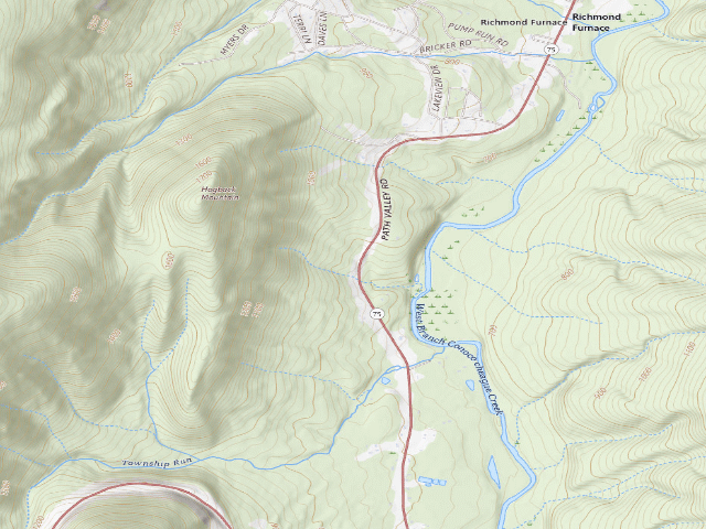 USGS topographic map of Buchanan State Forest roadside campsite BV014 Route 75