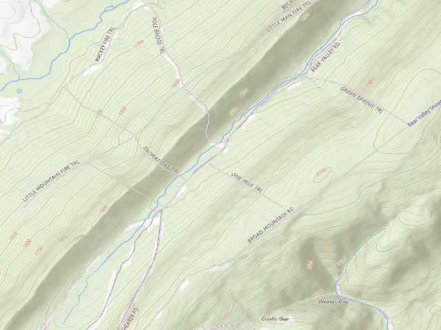 USGS topographic map of Buchanan State Forest roadside campsite BV015 Bear Valley