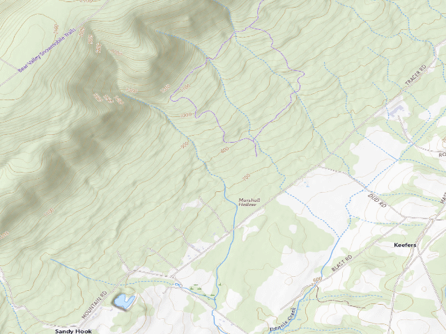 USGS topographic map of Buchanan State Forest roadside campsite BV018 Cabin Trail