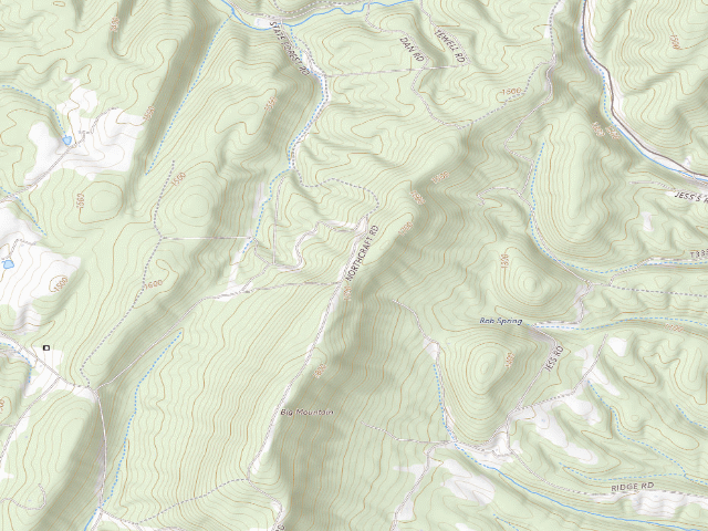 USGS topographic map of Buchanan State Forest roadside campsite CV002 Big Mountain Landing